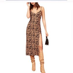 Reformation Crimini Brown and Black Slip Maxi Dress in Rajah. Size 2